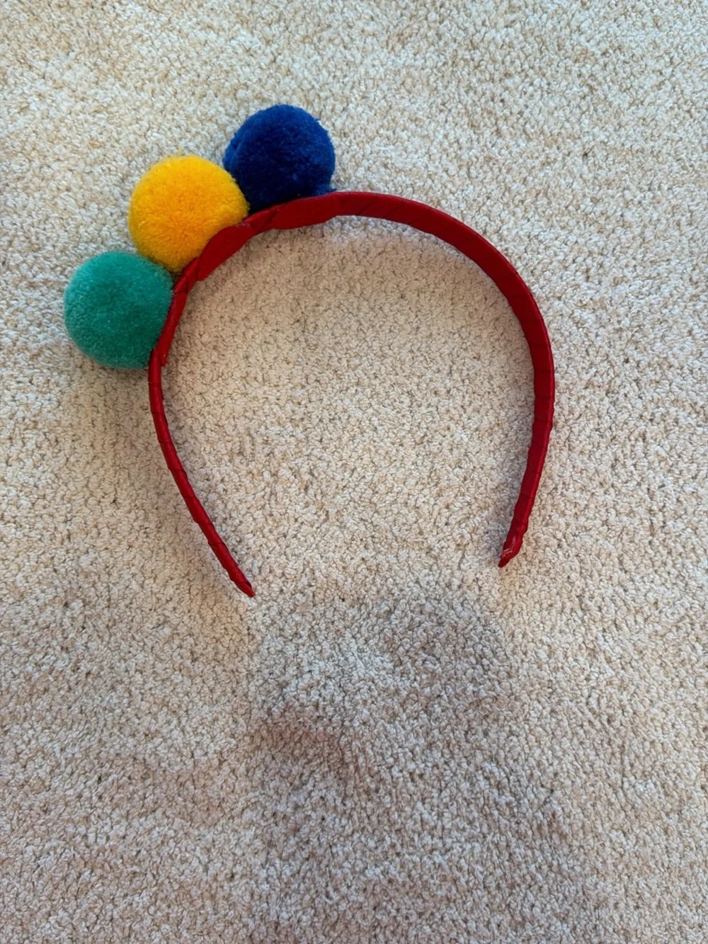 Matilda Jane Red Headband with Green, Yellow & Blue Pom Poms
